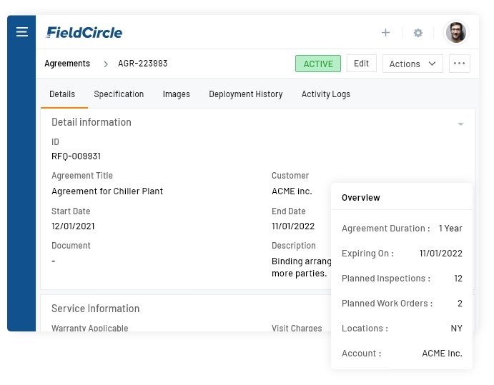 warranty and AMC contract management in Field service management software