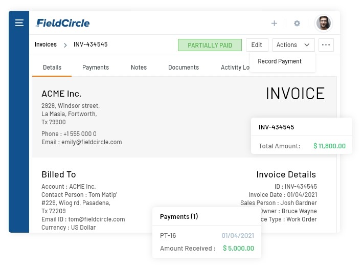 Field service management software for invoice management