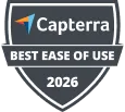 Capterra badge displaying Best Ease of Use 2026 award.