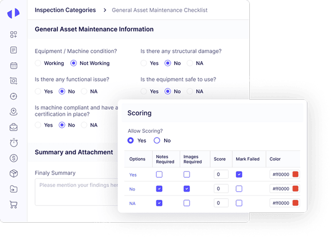Asset maintenance inspection checklist with scoring.